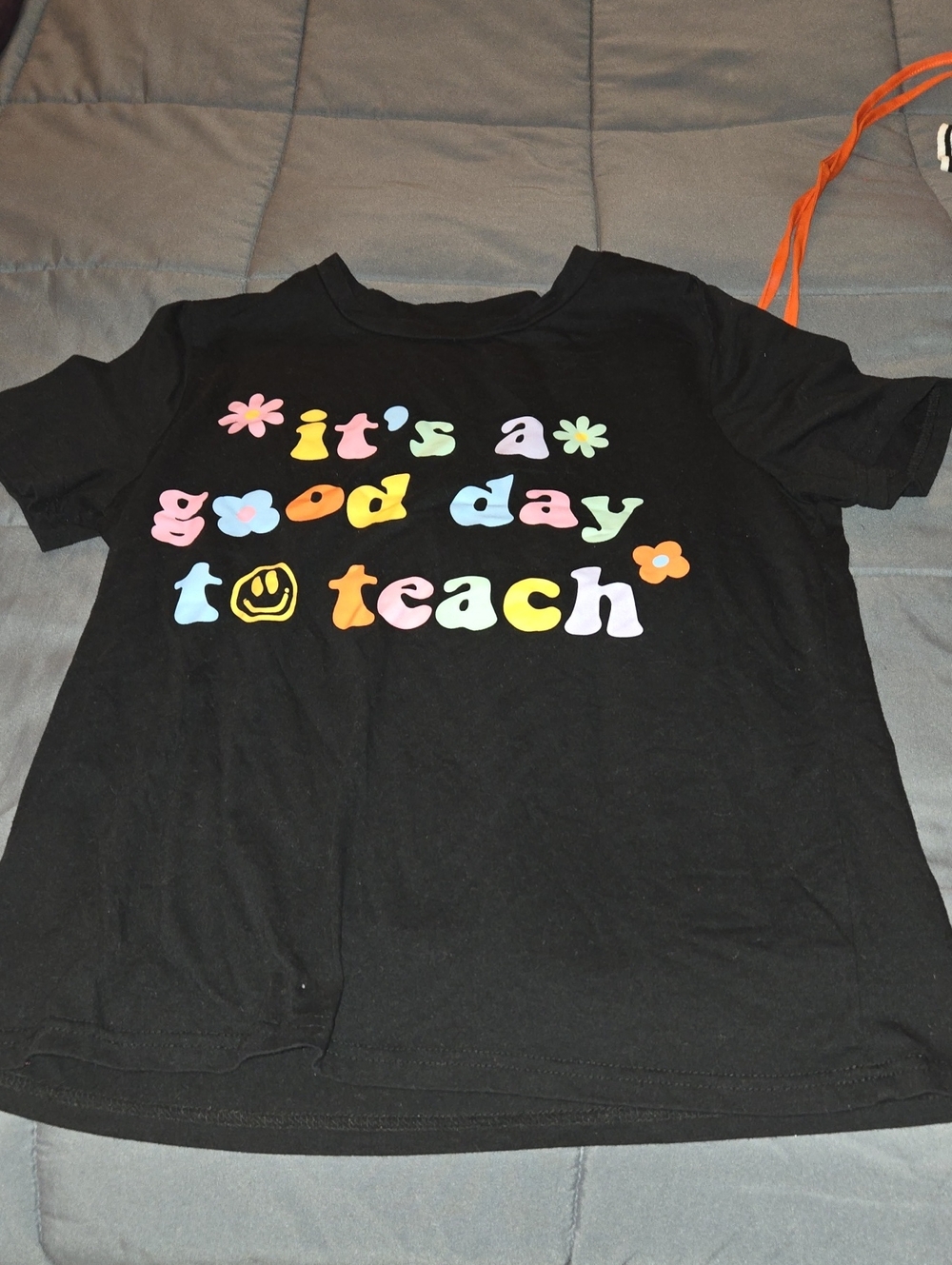 SHEIN Black Tee with Pastel Multicolor Letters